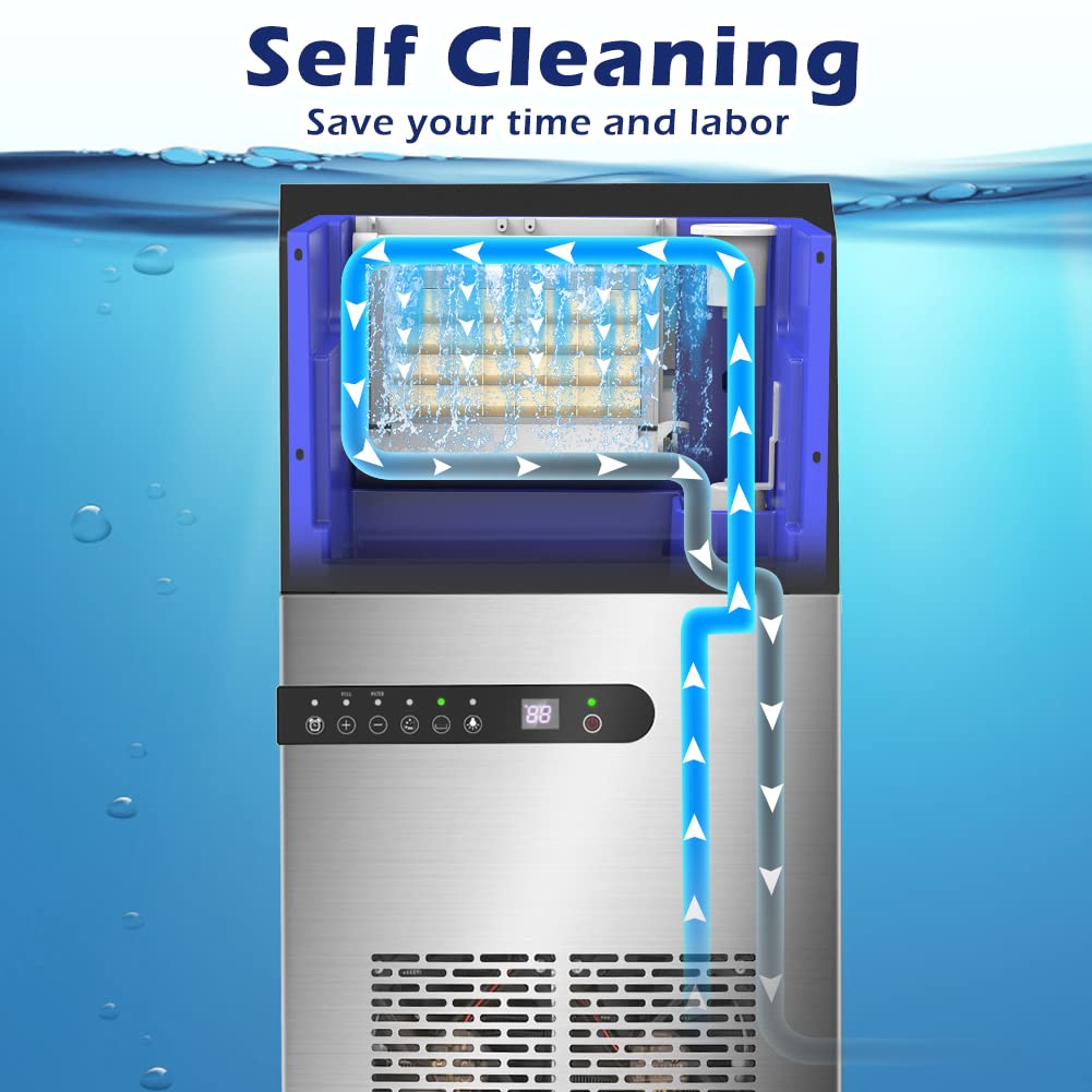 Commercial Ice Maker Machine, 100LBS/24H Under Counter Ice Maker with Large Ice Bin, 45 Ice Cubes/Cycle, 2 Water Inlet Modes, Self Clean, 24H Timer, Large Industrial Ice Maker for Bar, Coffee Shop