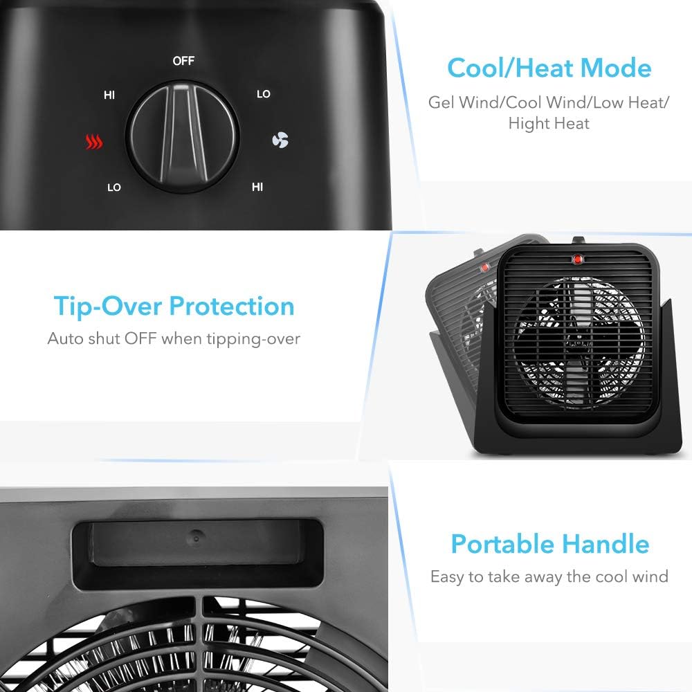 1500W Fan&Heater Combo With Tip Over&Overheat Protection for Indoor Use,Black