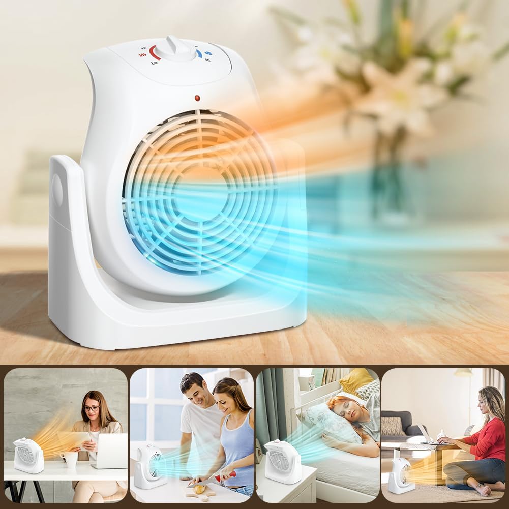 Ecotronic 1500W Ceramic Table fan Heater combo for Indoor Use, 3s Fast Heating, 3 Modes, Tip-over & Overheat Protection, Portable Carrying Handle Heater for Indoor use