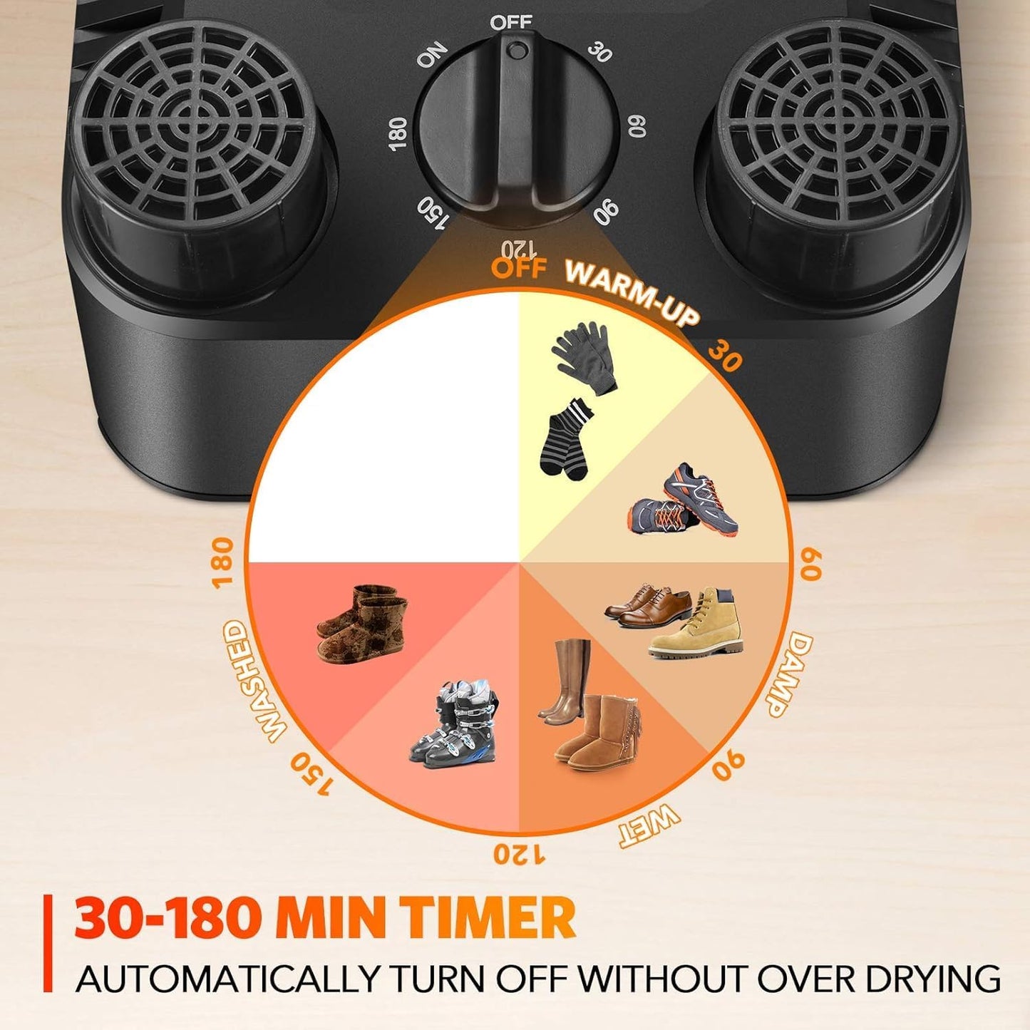 Boot Dryer, Silent Shoe Dryer & Warmer with Heat Blower, Timer, Detachable Racks, Quick Drying, Helps Reduce Odor, 2 Pairs Boot Warmer for Shoes, Gloves, Hats, Socks, and Ski Boots