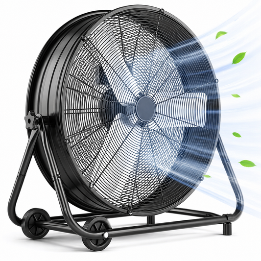 36" Industrial Drum Fan, 21800 Cfm High Velocity Floor Fan with 3 Speeds, 360° Tilt, Heavy Duty Metal, Portable with Wheels & Handle for Warehouse, Garage, Workshop, Patio