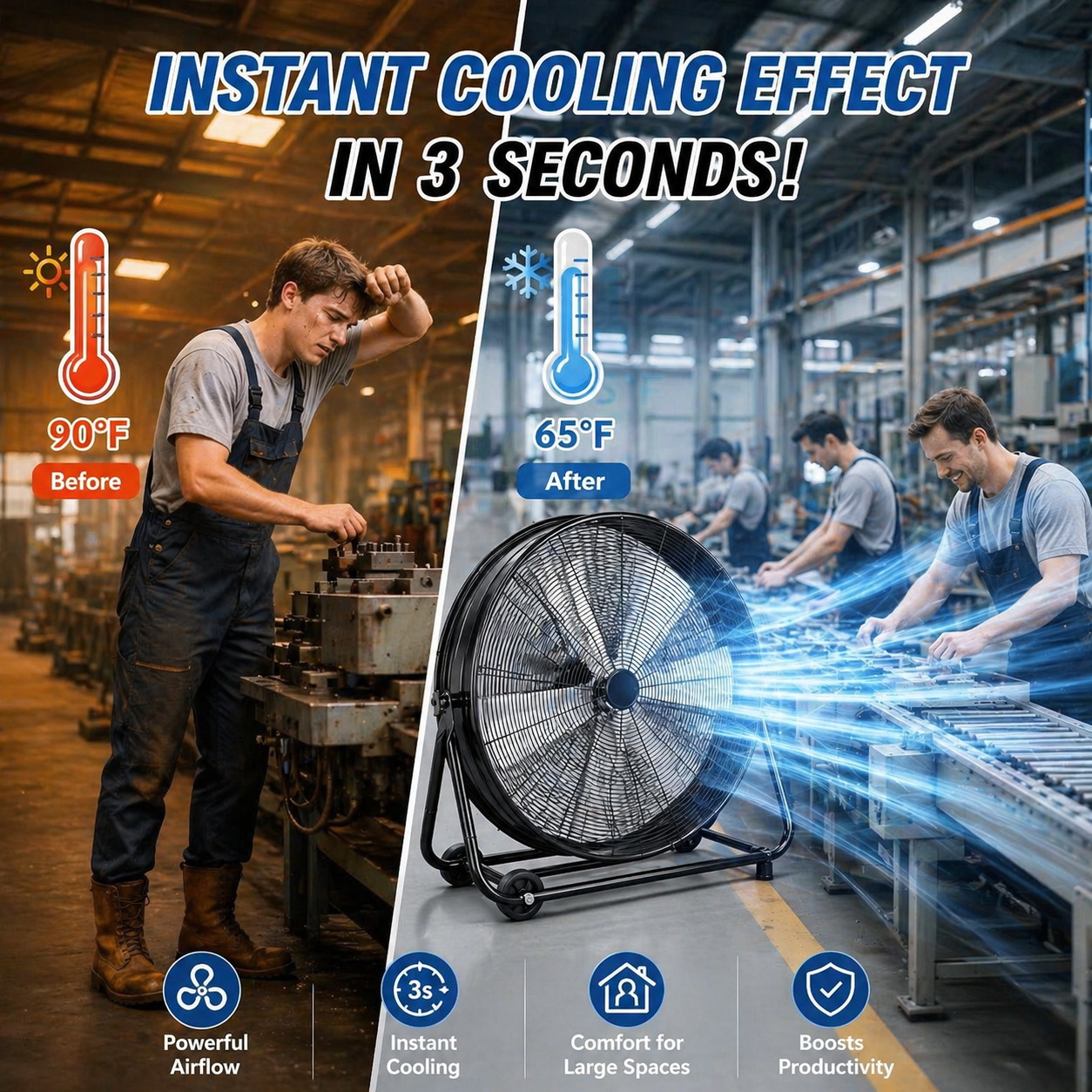 36" Industrial Drum Fan, 21800 Cfm High Velocity Floor Fan with 3 Speeds, 360° Tilt, Heavy Duty Metal, Portable with Wheels & Handle for Warehouse, Garage, Workshop, Patio
