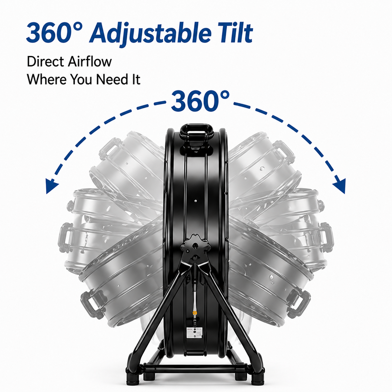 36" Industrial Drum Fan, 21800 Cfm High Velocity Floor Fan with 3 Speeds, 360° Tilt, Heavy Duty Metal, Portable with Wheels & Handle for Warehouse, Garage, Workshop, Patio