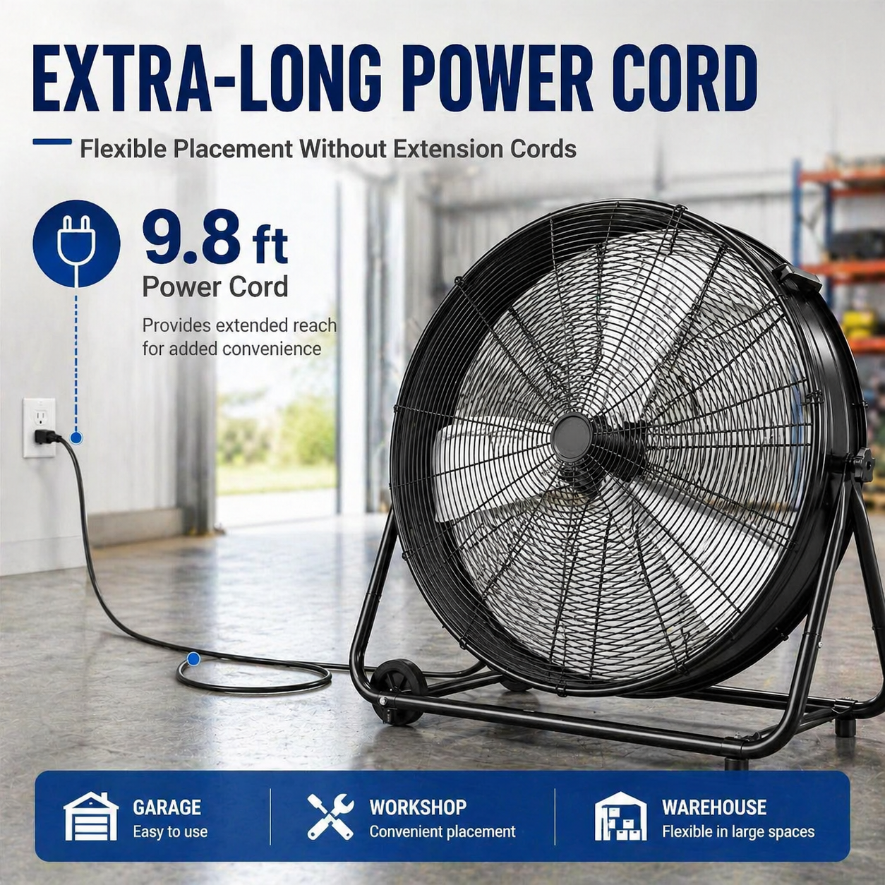 36" Industrial Drum Fan, 21800 Cfm High Velocity Floor Fan with 3 Speeds, 360° Tilt, Heavy Duty Metal, Portable with Wheels & Handle for Warehouse, Garage, Workshop, Patio