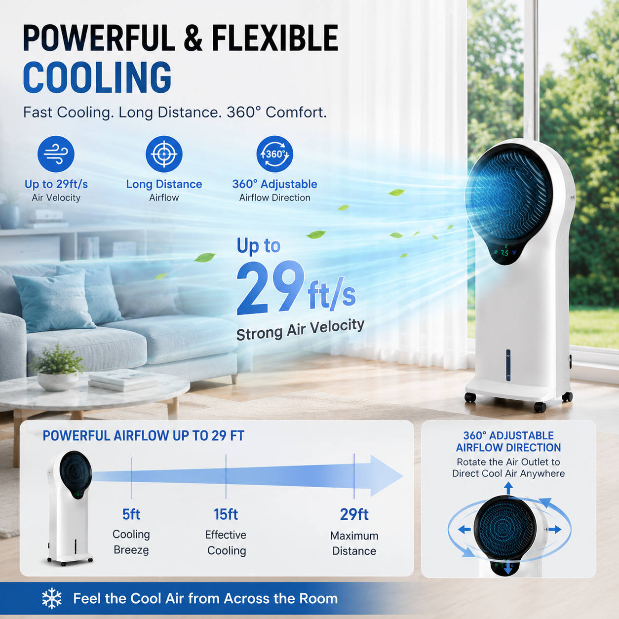 3-in-1 Evaporative Air Cooler,  Portable Swamp Cooler with 360° Adjustable Airflow, 1.45 Gallon Water Tank, 2 Reusable Ice Packs, Remote Control, 3 Speeds & 3 Modes for Indoor use