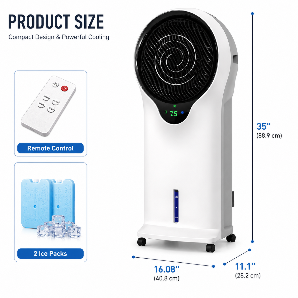 3-in-1 Evaporative Air Cooler,  Portable Swamp Cooler with 360° Adjustable Airflow, 1.45 Gallon Water Tank, 2 Reusable Ice Packs, Remote Control, 3 Speeds & 3 Modes for Indoor use