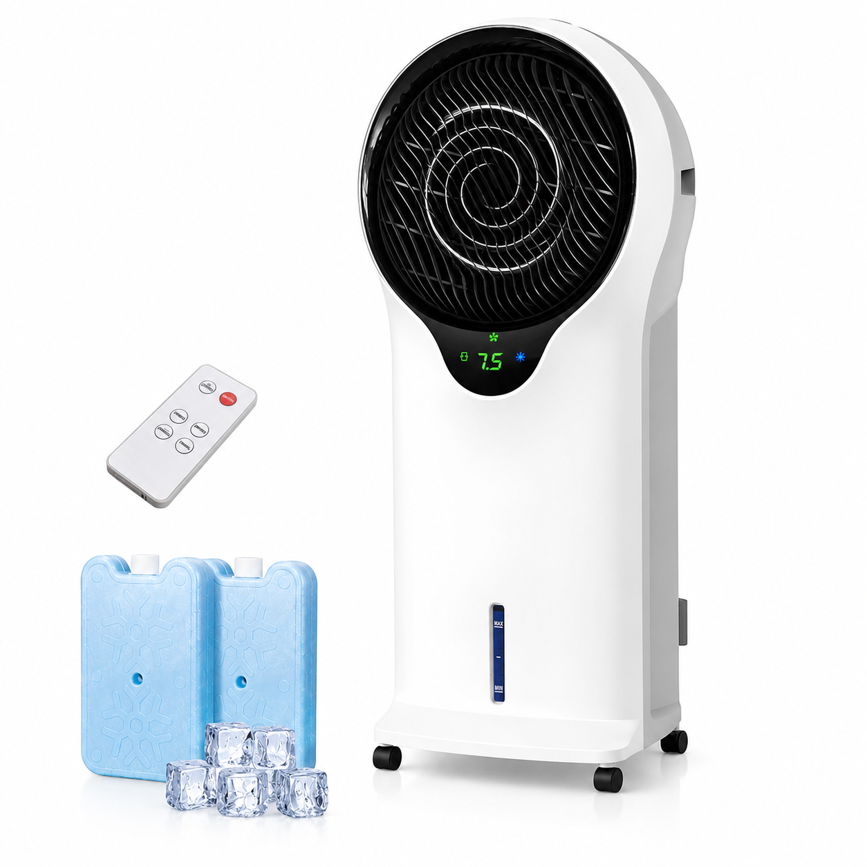 3-in-1 Evaporative Air Cooler,  Portable Swamp Cooler with 360° Adjustable Airflow, 1.45 Gallon Water Tank, 2 Reusable Ice Packs, Remote Control, 3 Speeds & 3 Modes for Indoor use