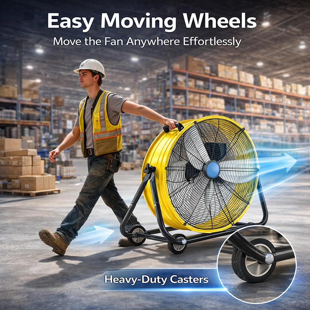 30 in Industrial Drum Fan, 14000 CFM High Velocity Heavy Duty Metal Floor Fan with 3 Speeds, 360° Tilt, Wheels & Handle for Warehouse, Garage, Workshop & Patio
