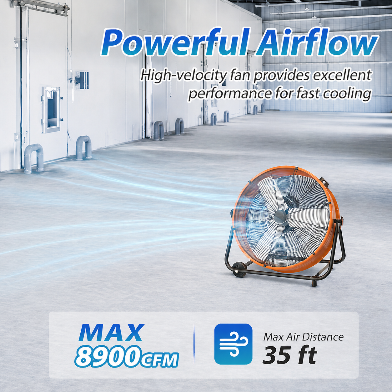 24 Inch Industrial Drum Fan, 8900CFM High Velocity Metal Air Circulator, 3-Speed Heavy Duty Floor Fan with Adjustable Tilt, Wheels & Handle for Garage, Warehouse, Workshop