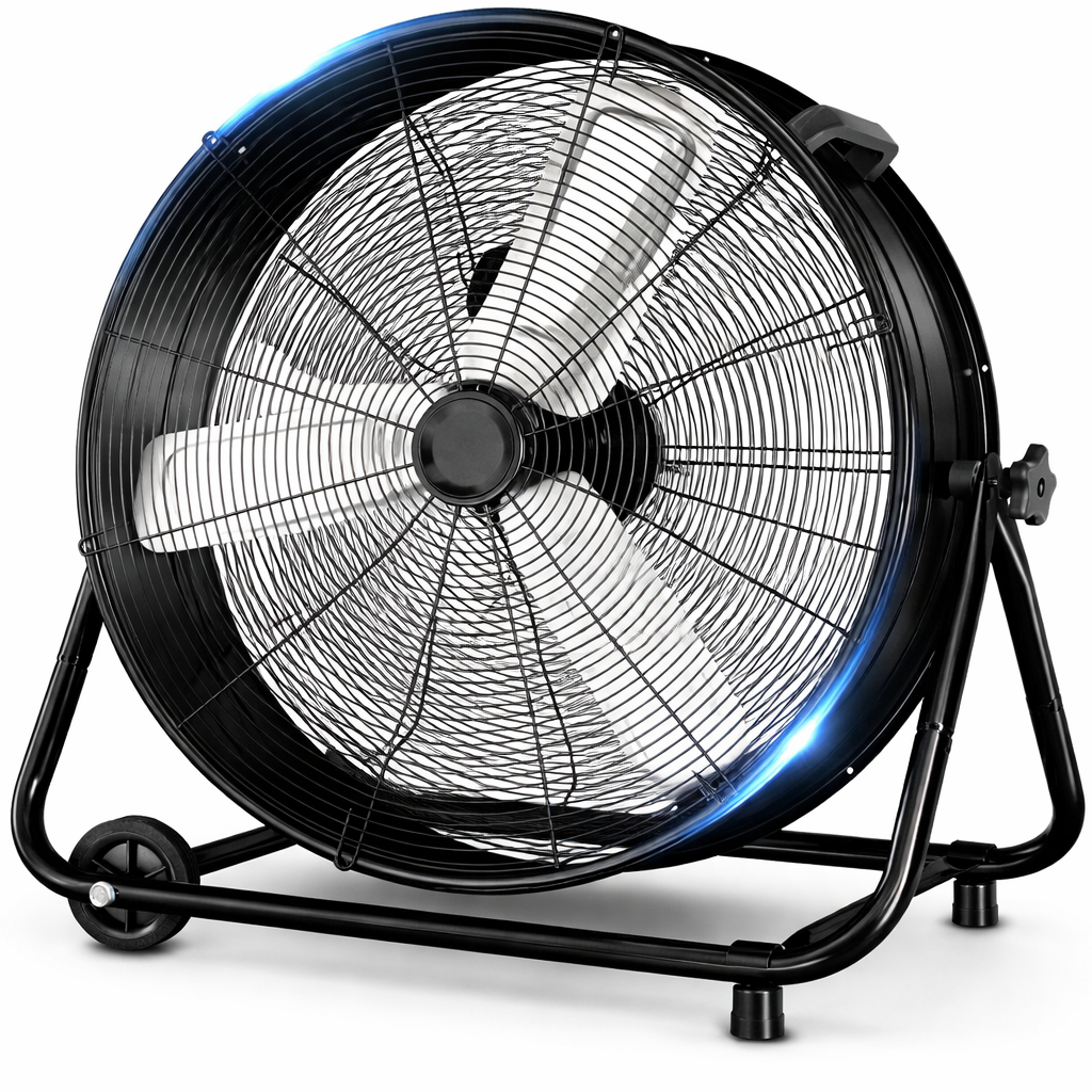 24" High Velocity Industrial Drum Fan, 8900CFM Heavy Duty Metal Floor Fan with 3 Speeds, Adjustable Tilt & Wheels, Large Air Circulator for Garage Warehouse Workshop