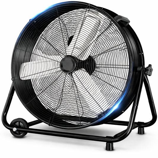 24" High Velocity Industrial Drum Fan, 8900CFM Heavy Duty Metal Floor Fan with 3 Speeds, Adjustable Tilt & Wheels, Large Air Circulator for Garage Warehouse Workshop