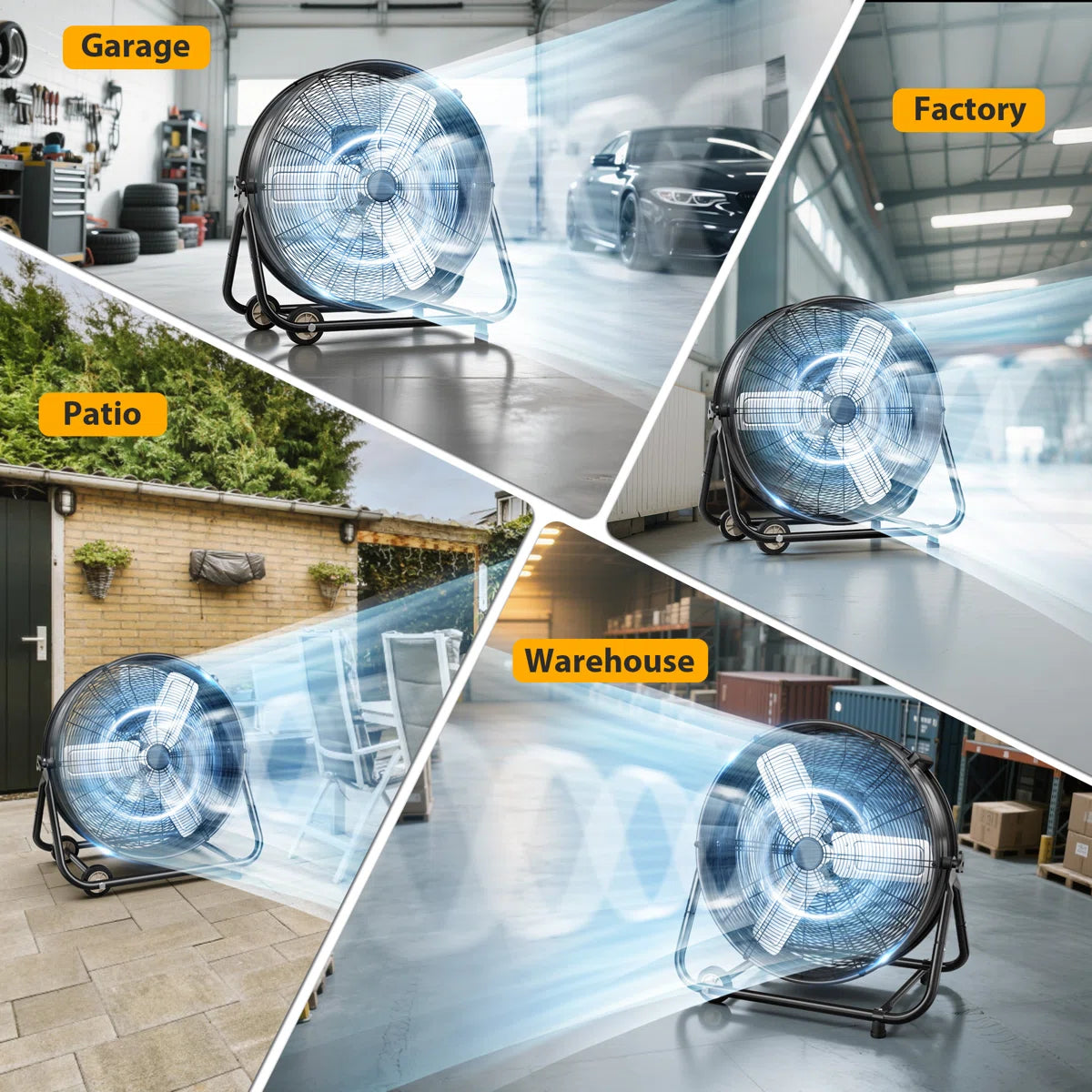 30 inch Industrial Drum Fan, 14000 CFM Heavy Duty Metal Shop Fan with 3 Speeds, 360° Adjustable Tilt, Wheels & Handle, High Velocity Floor Fan for Warehouse, Garage, Workshop, Factory