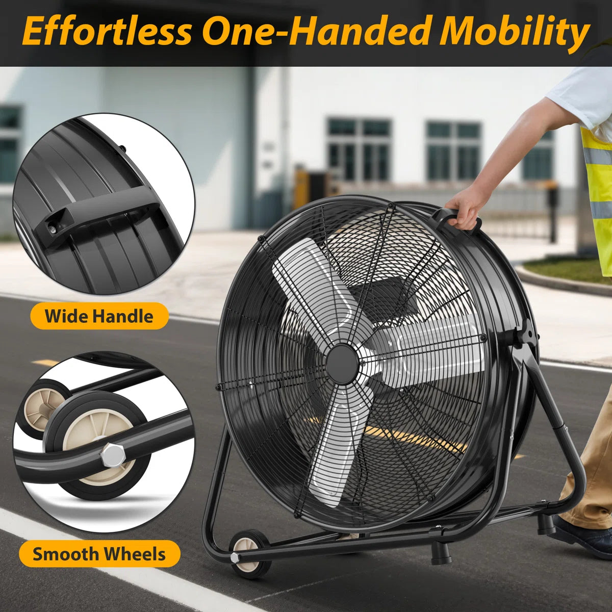 30 inch Industrial Drum Fan, 14000 CFM Heavy Duty Metal Shop Fan with 3 Speeds, 360° Adjustable Tilt, Wheels & Handle, High Velocity Floor Fan for Warehouse, Garage, Workshop, Factory
