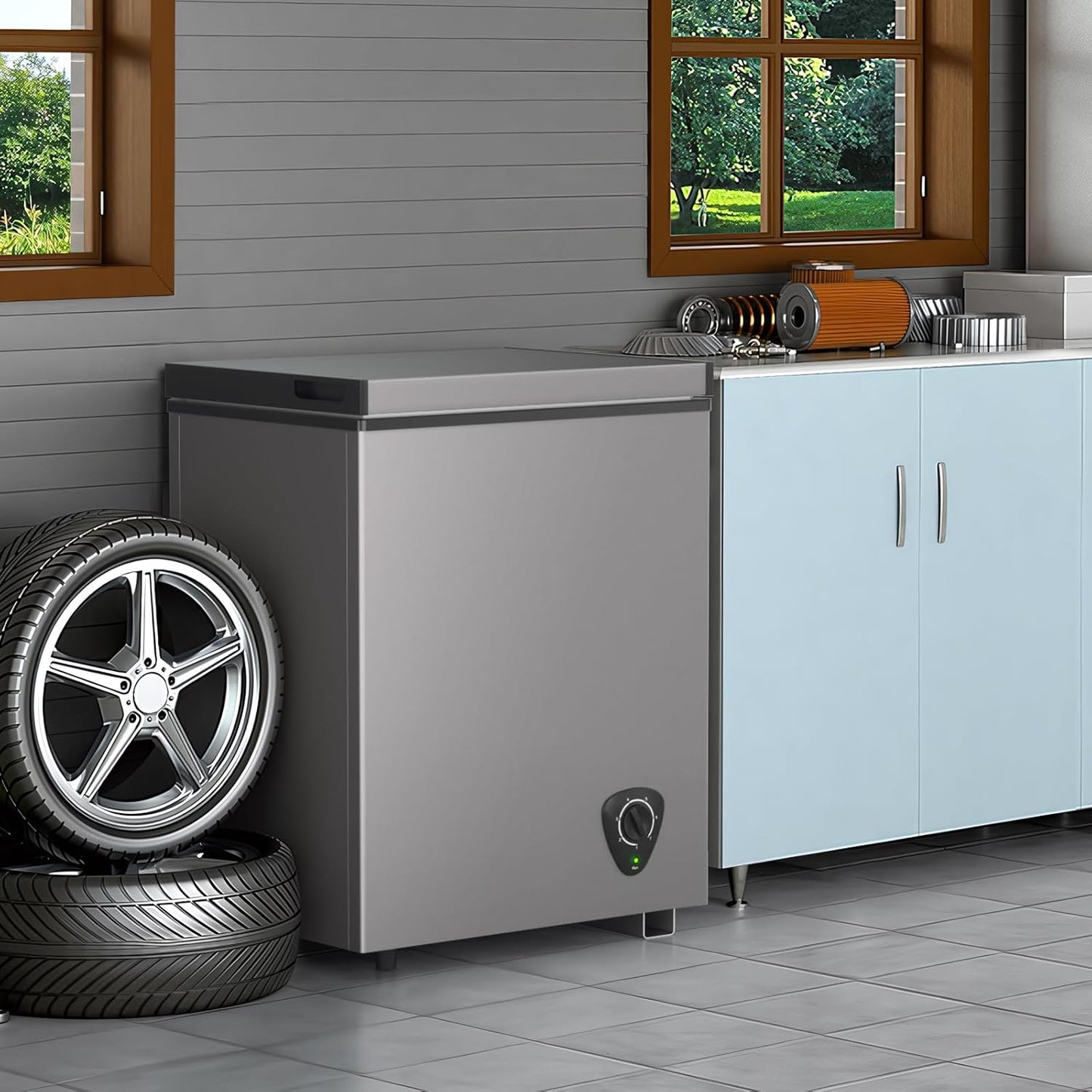 Chest Freezer,3.5 Cu Ft Compact Deep Freezer with Low Noise&Energy Saving, 7 Gears Temperature Control,Grey