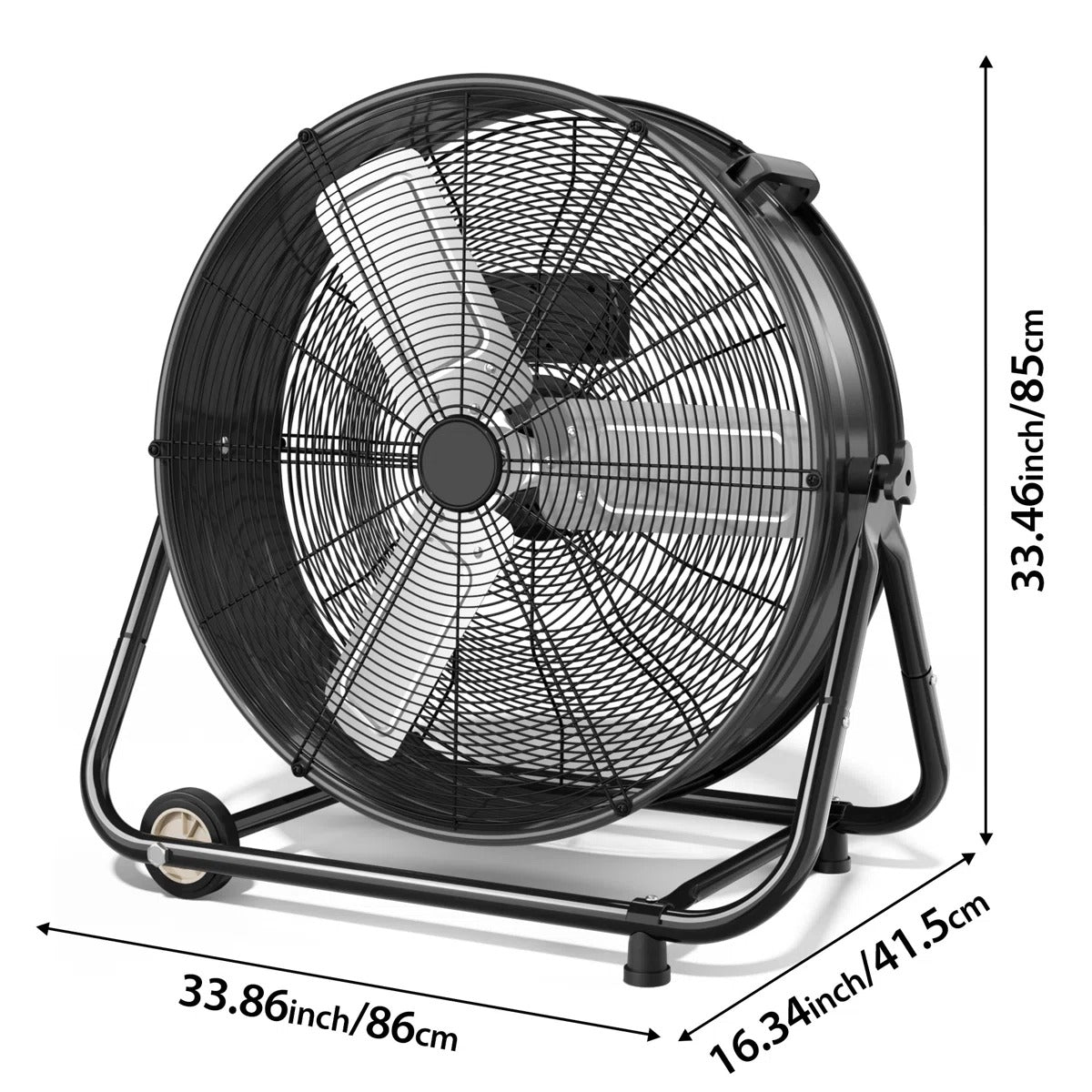 30 inch Industrial Drum Fan, 14000 CFM Heavy Duty Metal Shop Fan with 3 Speeds, 360° Adjustable Tilt, Wheels & Handle, High Velocity Floor Fan for Warehouse, Garage, Workshop, Factory