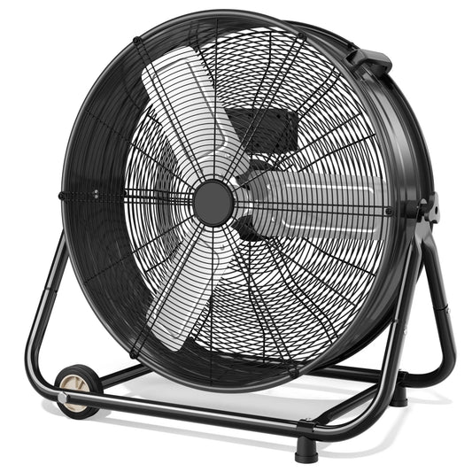 30 inch Industrial Drum Fan, 14000 CFM Heavy Duty Metal Shop Fan with 3 Speeds, 360° Adjustable Tilt, Wheels & Handle, High Velocity Floor Fan for Warehouse, Garage, Workshop, Factory