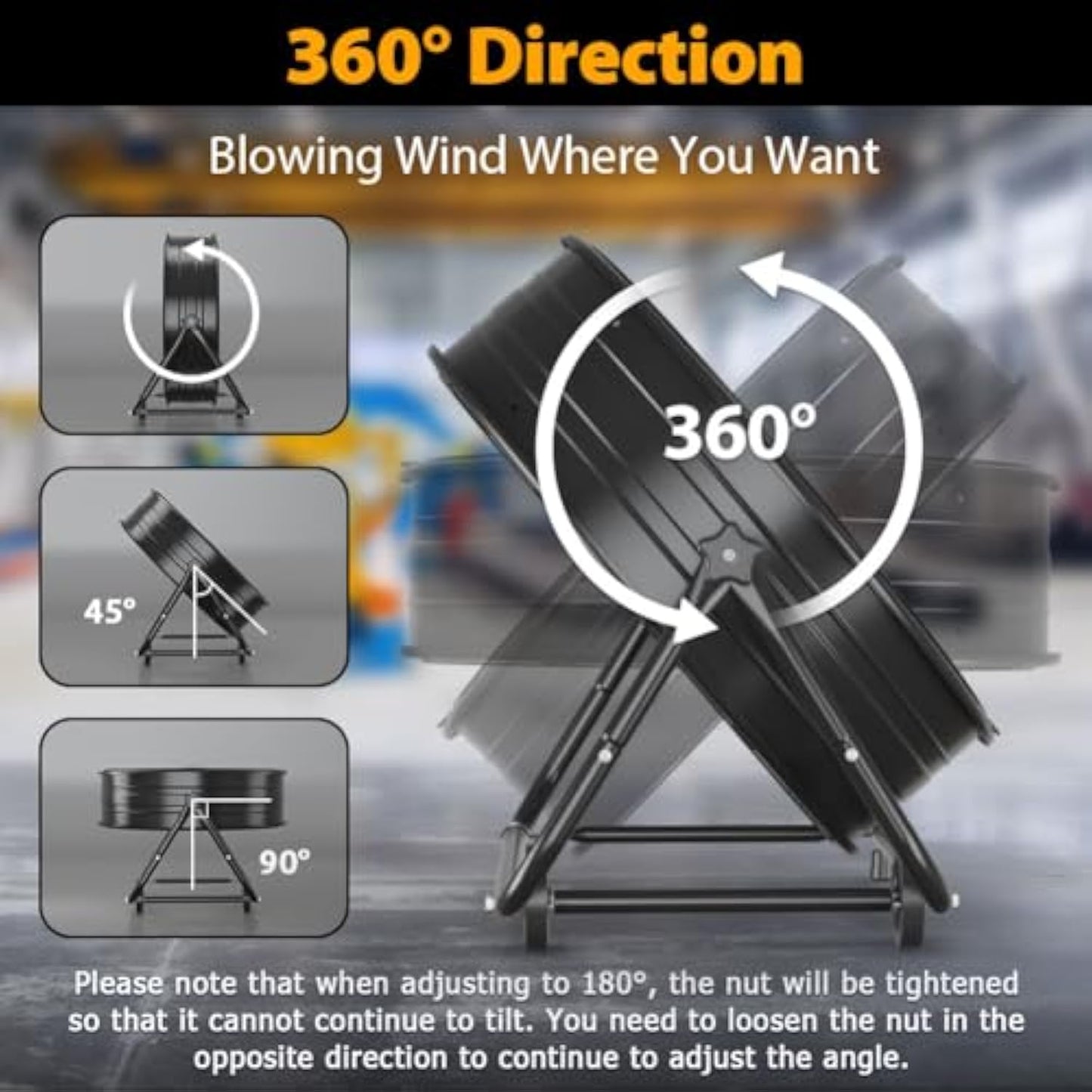 24" High Velocity Industrial Drum Fan, 8900CFM Heavy Duty Metal Floor Fan with 3 Speeds, Adjustable Tilt & Wheels, Large Air Circulator for Garage Warehouse Workshop